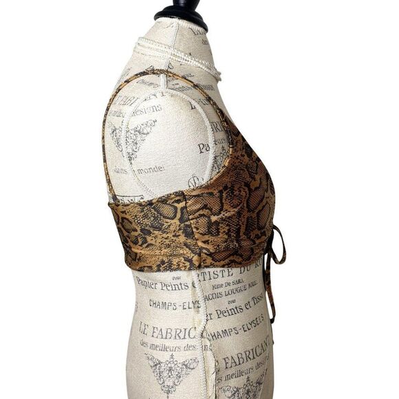 Nasty Gal Women's Sting Bikini Top L Snake Print Cut-Out Tie-Back Swimwear Beach - Picture 5 of 6